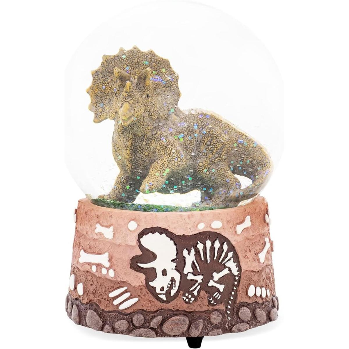 Triceratops Globo de nieve de dinosaurio con purpurina