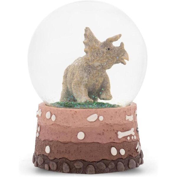 Triceratops Globo de nieve de dinosaurio con purpurina_2