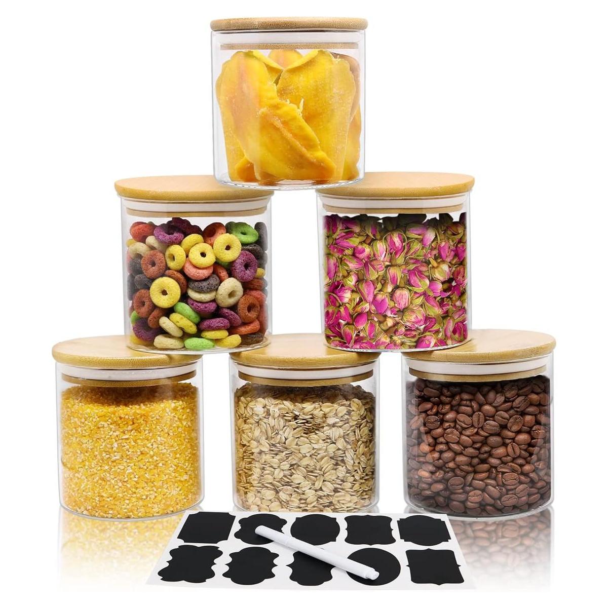 Juego de 6 tarros de almacenamiento de vidrio con tapas y