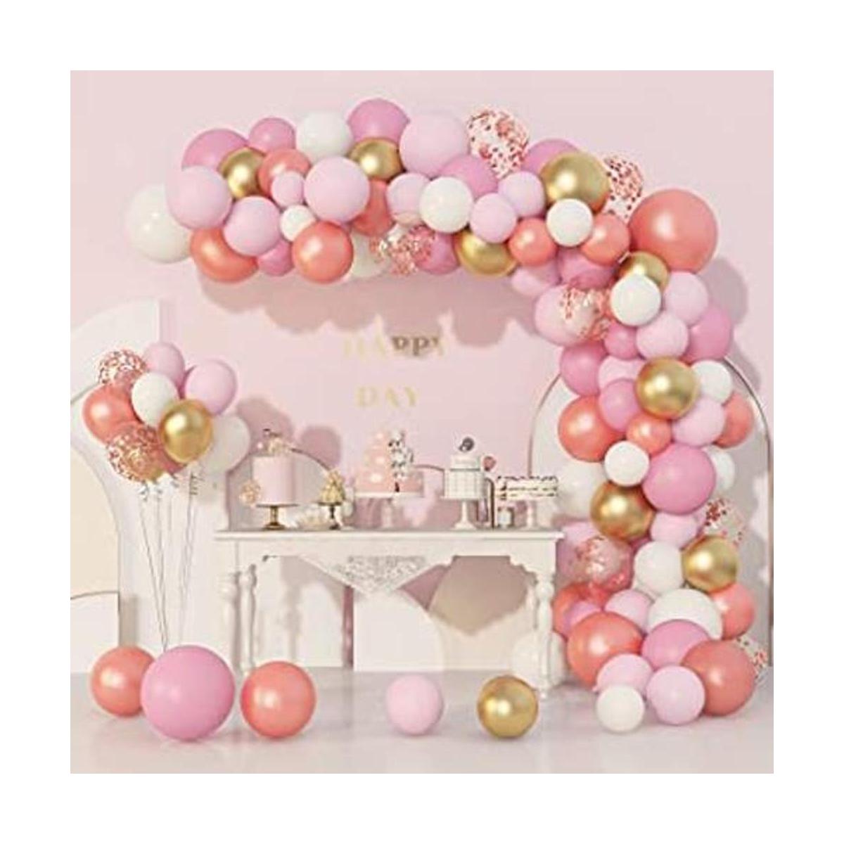 Juego de 140 globos de oro rosa rosa con arco globos de