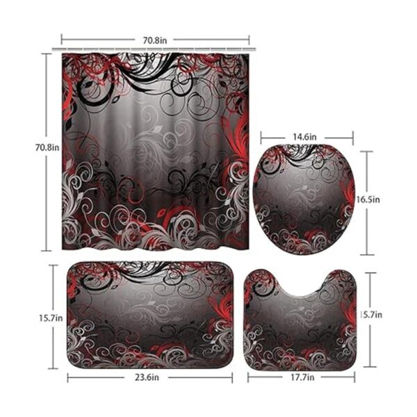 ArtSocket Juego de 4 cortinas de ducha color negro rojo_5