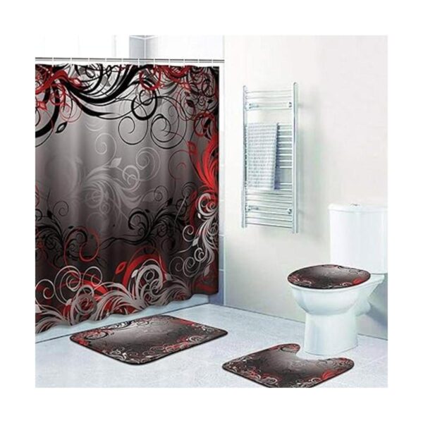 ArtSocket Juego de 4 cortinas de ducha color negro rojo_3
