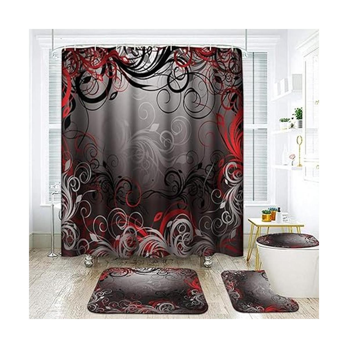 ArtSocket Juego de 4 cortinas de ducha color negro rojo