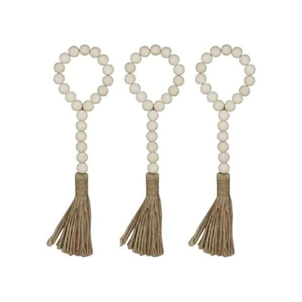 CVHOMEDECO. Guirnalda de cuentas de madera con borlas 3