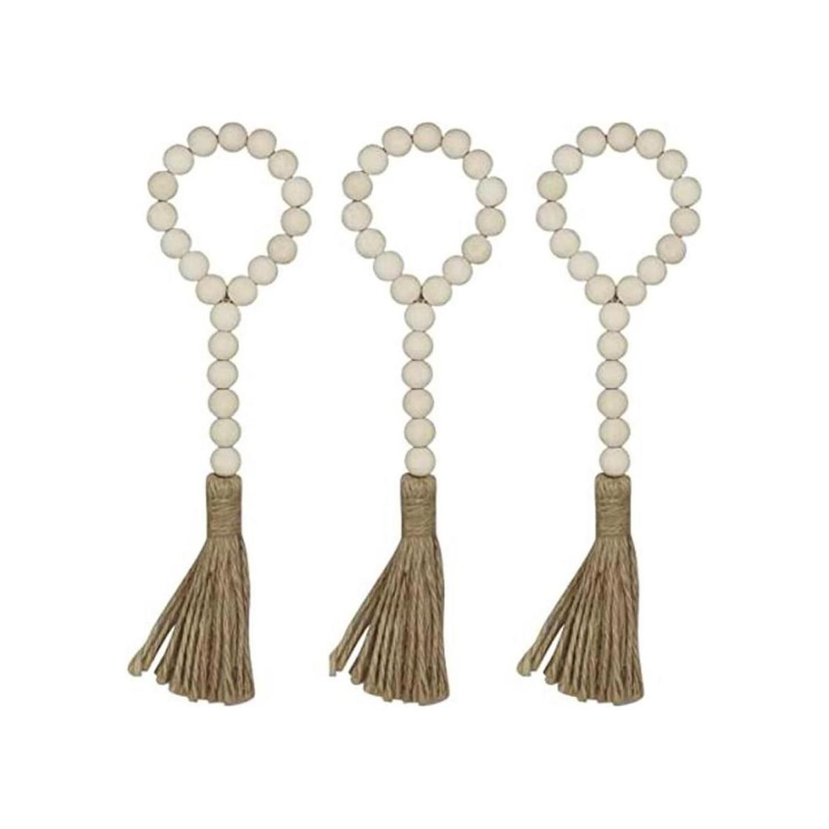 CVHOMEDECO. Guirnalda de cuentas de madera con borlas 3