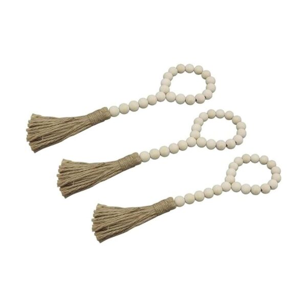 CVHOMEDECO. Guirnalda de cuentas de madera con borlas 3