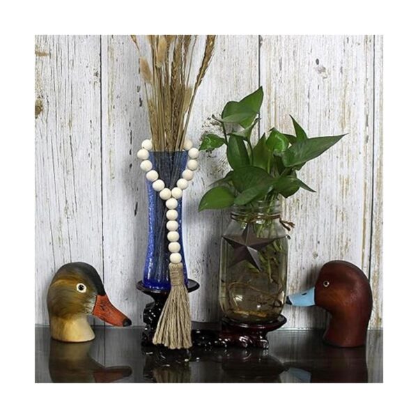 CVHOMEDECO. Guirnalda de cuentas de madera con borlas 3