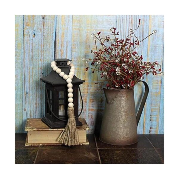 CVHOMEDECO. Guirnalda de cuentas de madera con borlas 3