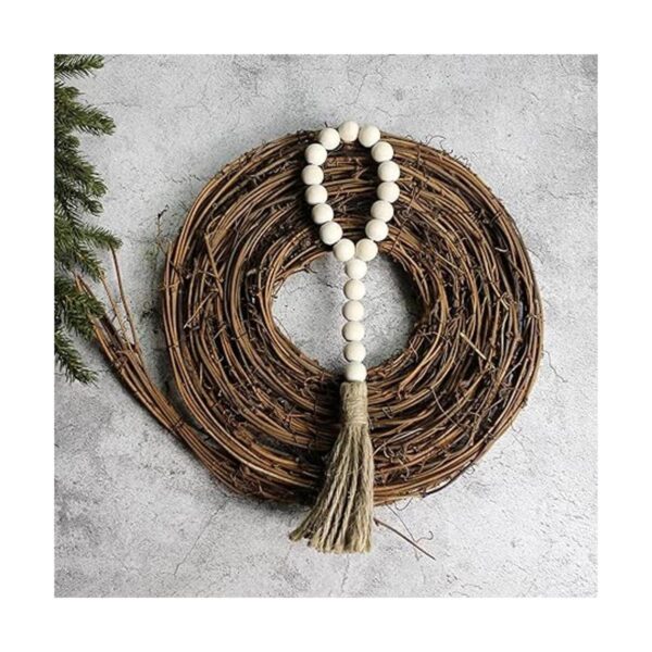 CVHOMEDECO. Guirnalda de cuentas de madera con borlas 3