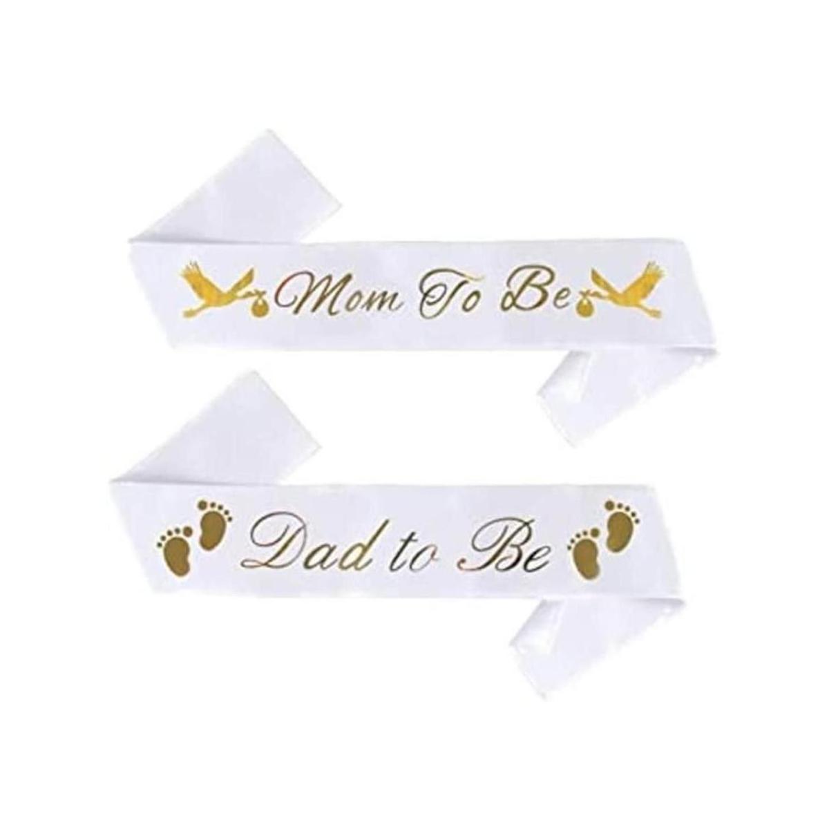 Paquete de banda de baby shower Mom To Be y Dad To