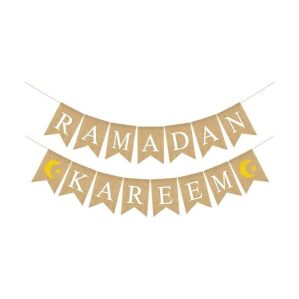 Paquete de 2 banderines Ramadan Kareem de arpillera_1