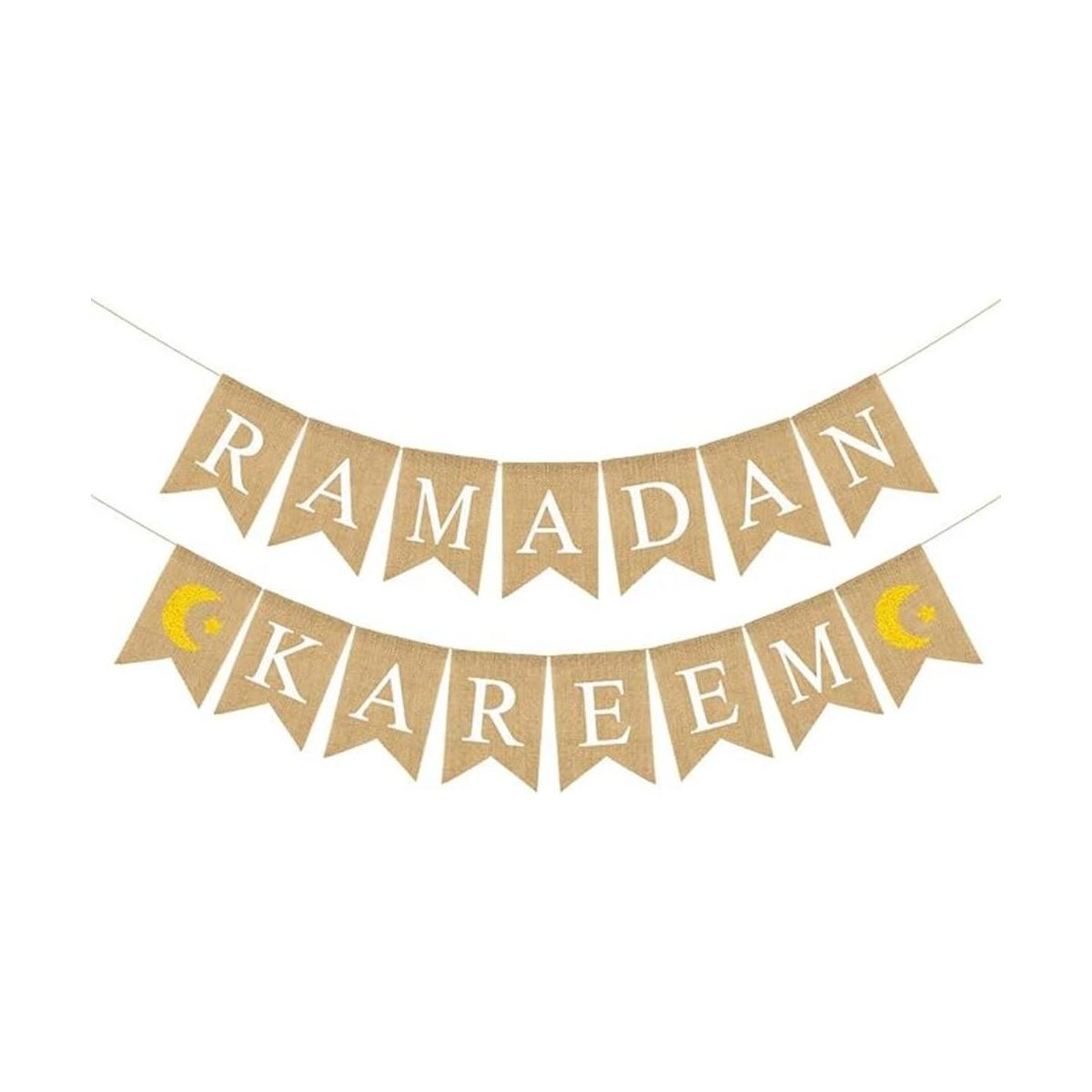 Paquete de 2 banderines Ramadan Kareem de arpillera
