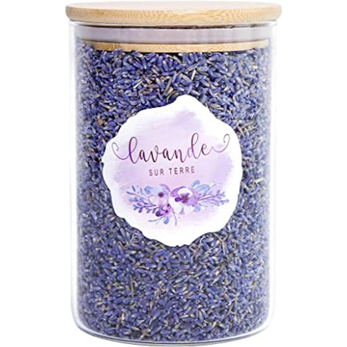 4 tazas de lavanda en botella de vidrio pequeña capullos