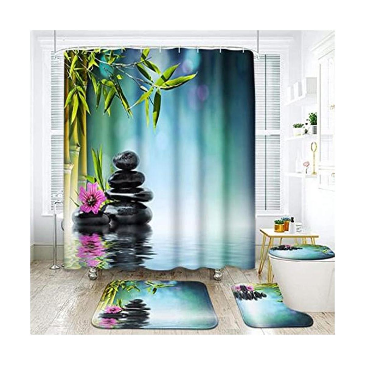 ArtSocket Juego de 4 cortinas de ducha de piedra negra