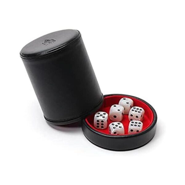 Luck Lab Juego de dados de piel negra con tapa con 6_2
