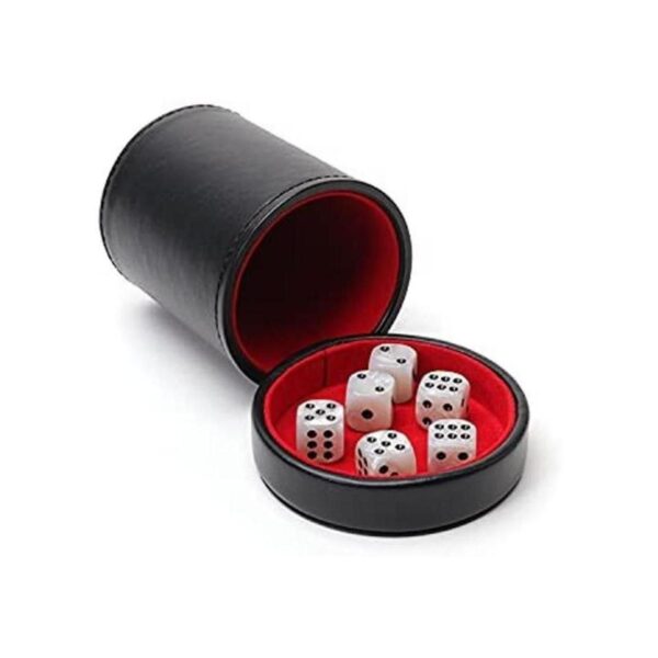 Luck Lab Juego de dados de piel negra con tapa con 6_1
