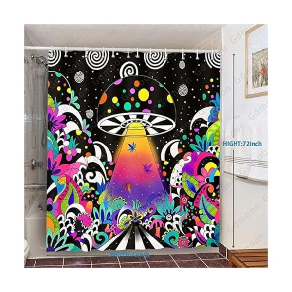 Gdmoon Cortina de ducha de hongos hippie OVNI_2