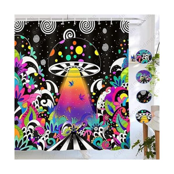 Gdmoon Cortina de ducha de hongos hippie OVNI_4