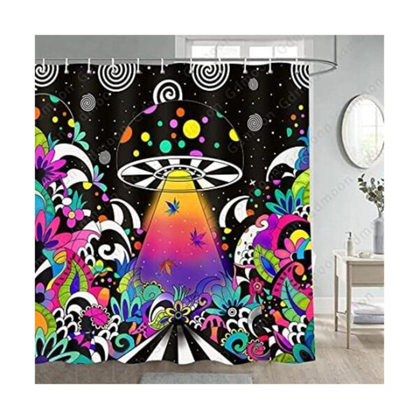 Gdmoon Cortina de ducha de hongos hippie OVNI_1