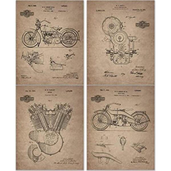 Harley Davidson Patent Prints Juego de 4 8 pulgadas por_1