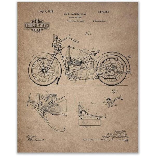Harley Davidson Patent Prints Juego de 4 8 pulgadas por_2