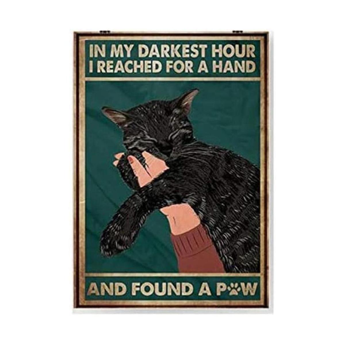 Letrero de metal con diseño de pata de gato en mi hora