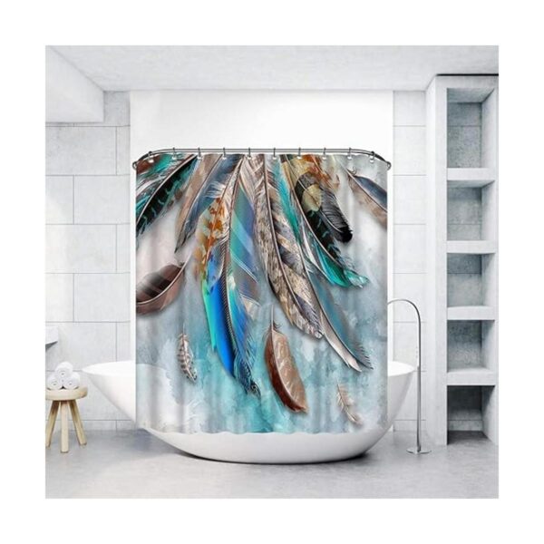 Artmyharbor Cortina de ducha de plumas verde azul_5