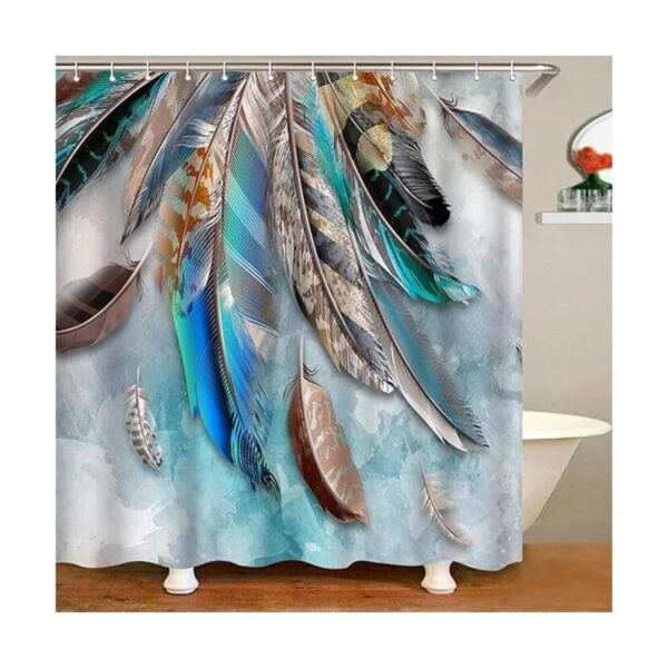 Artmyharbor Cortina de ducha de plumas verde azul_3