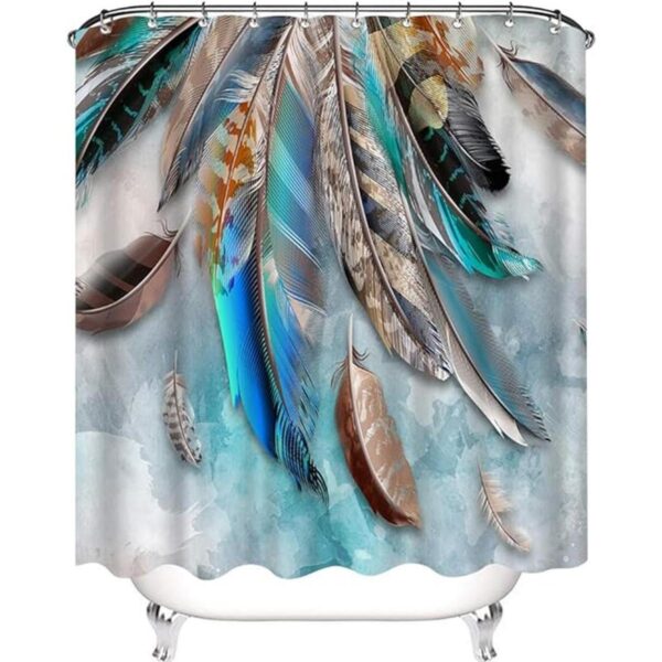 Artmyharbor Cortina de ducha de plumas verde azul_2