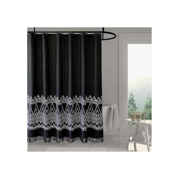 Jibin Bong Cortina de ducha bohemia negra con borlas_2
