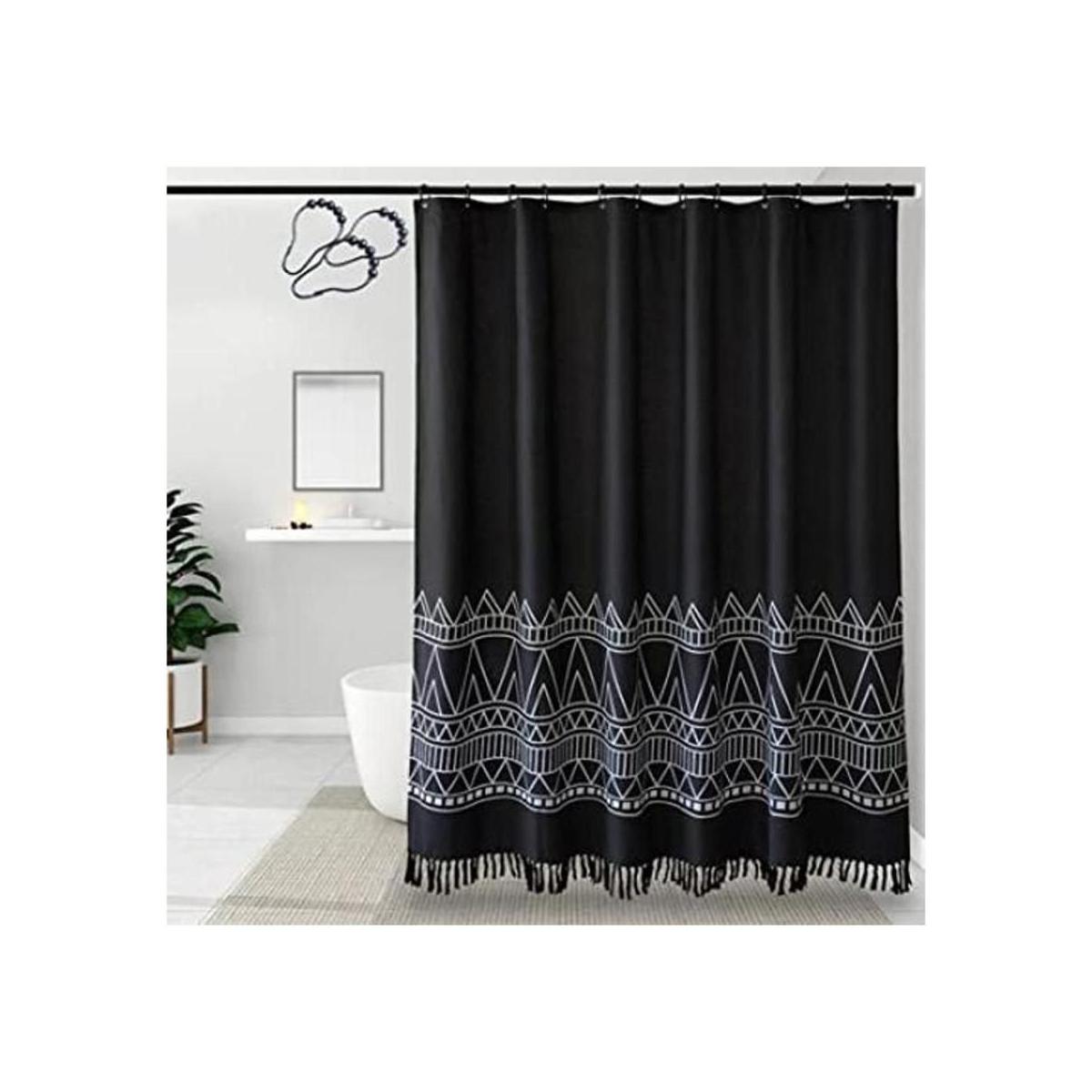 Jibin Bong Cortina de ducha bohemia negra con borlas
