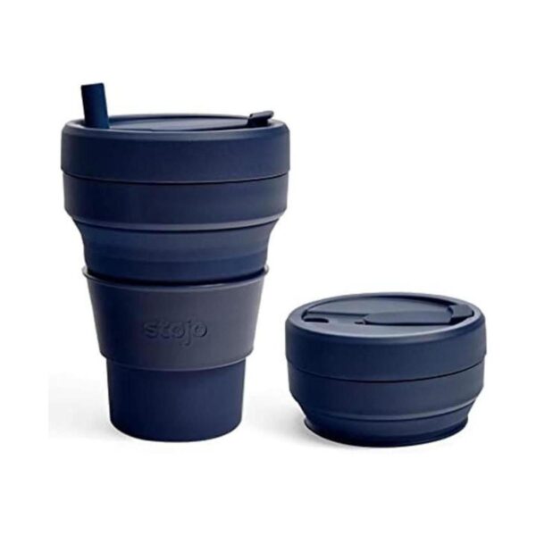 Stojo Titan Taza de viaje plegable con pajita color azul_1