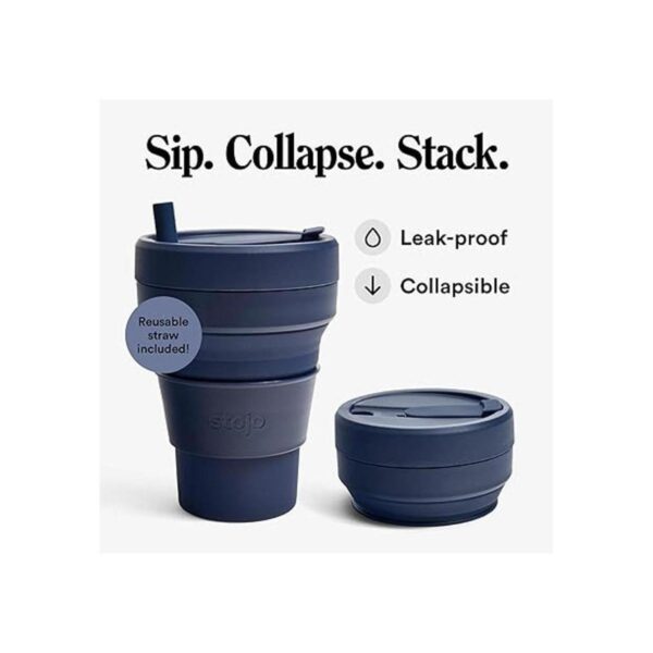 Stojo Titan Taza de viaje plegable con pajita color azul_2