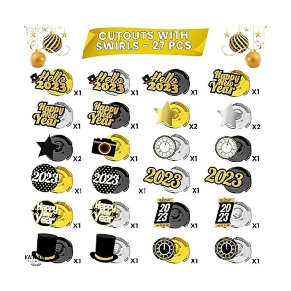Happy New Years Swirl Decoraciones 2022 Paquete de 40_5