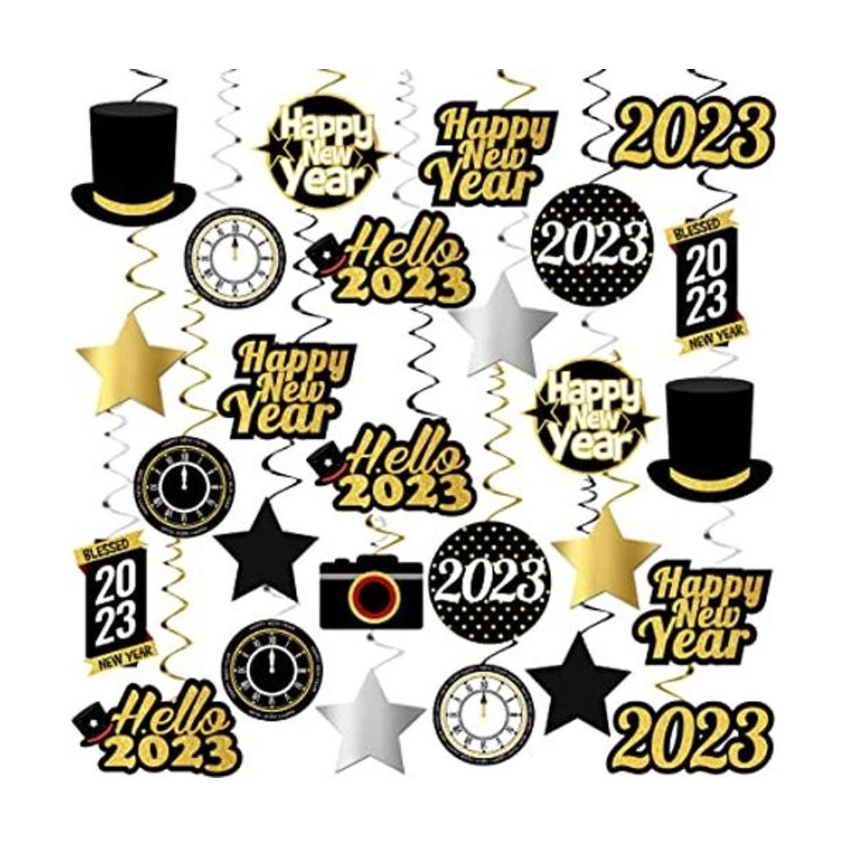 Happy New Years Swirl Decoraciones 2022 Paquete de 40