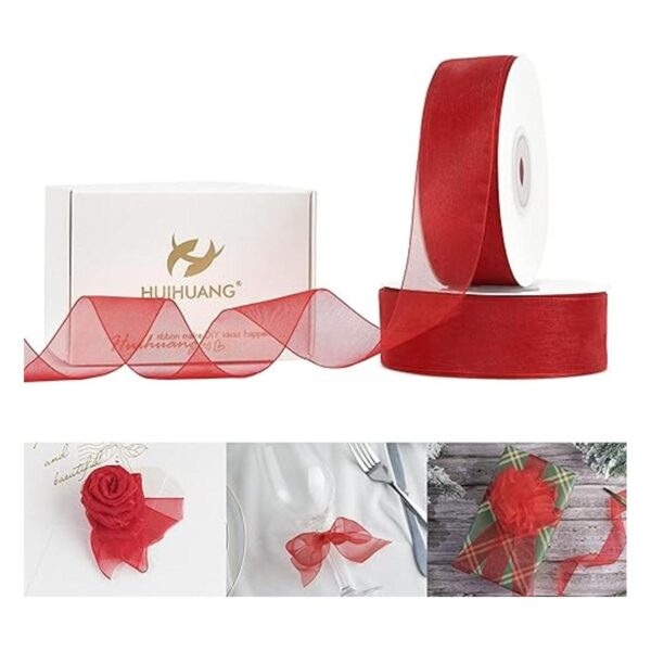 HUIHUANG Cinta de organza de 1 pulgada de color rojo_1