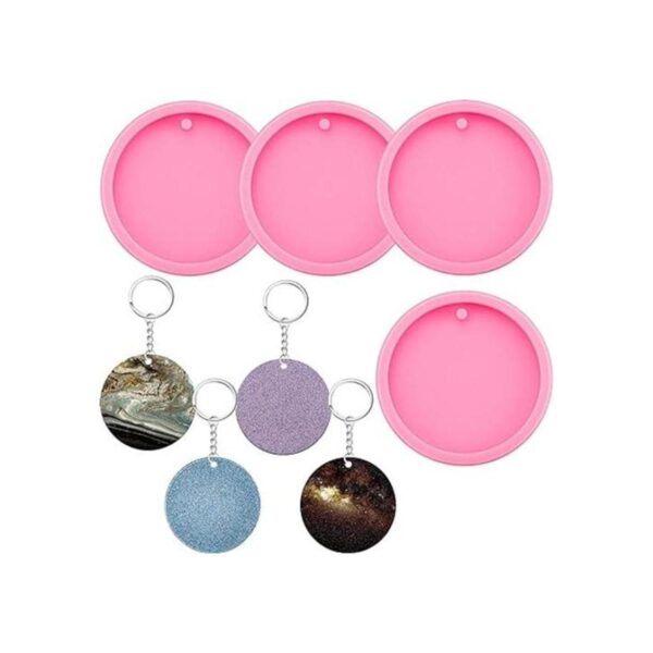 4 piezas de molde redondo de silicona para llavero de