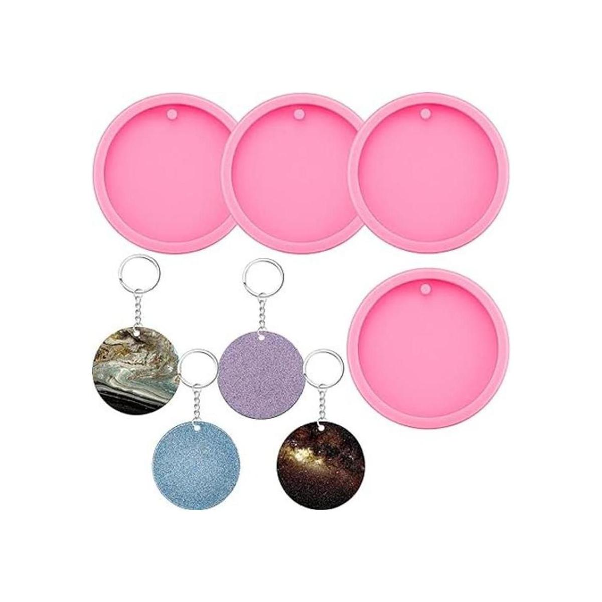 4 piezas de molde redondo de silicona para llavero de