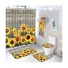 Juego de 7 cortinas de ducha de girasol con alfombras y
