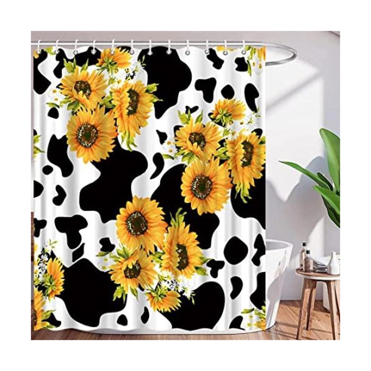 AMHNF Cortina de ducha de girasol con estampado de vaca