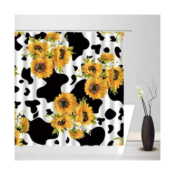 AMHNF Cortina de ducha de girasol con estampado de vaca_3