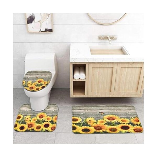 Juego de 7 cortinas de ducha de girasol con alfombras y