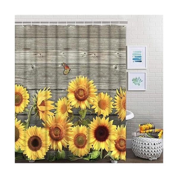 Juego de 7 cortinas de ducha de girasol con alfombras y