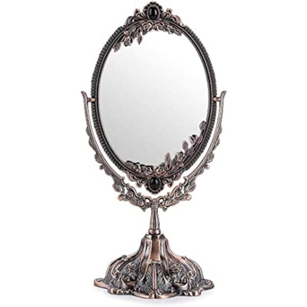 JUXYES Espejo de maquillaje decorativo antiguo de mesa de_1
