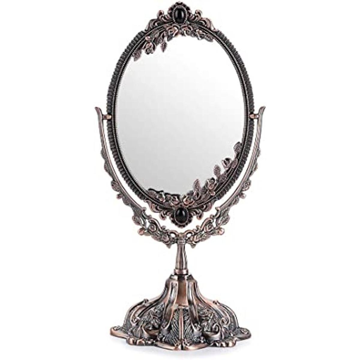 JUXYES Espejo de maquillaje decorativo antiguo de mesa de