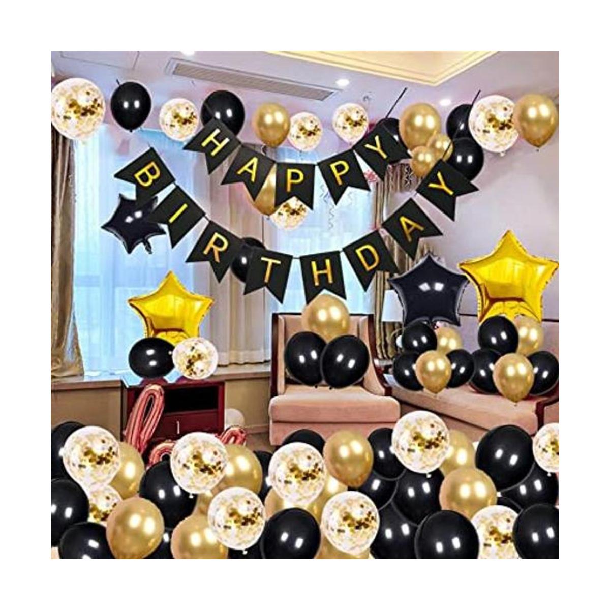 Decoraciones de cumpleaños de oro negro Juego de