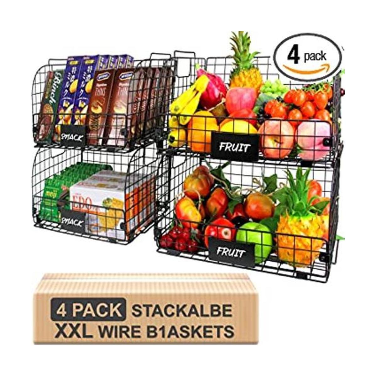 Paquete de 4 cestas de alambre apilables XXL