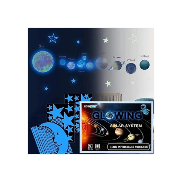 Calcomanías de pared con sistema solar azul que brillan en_5
