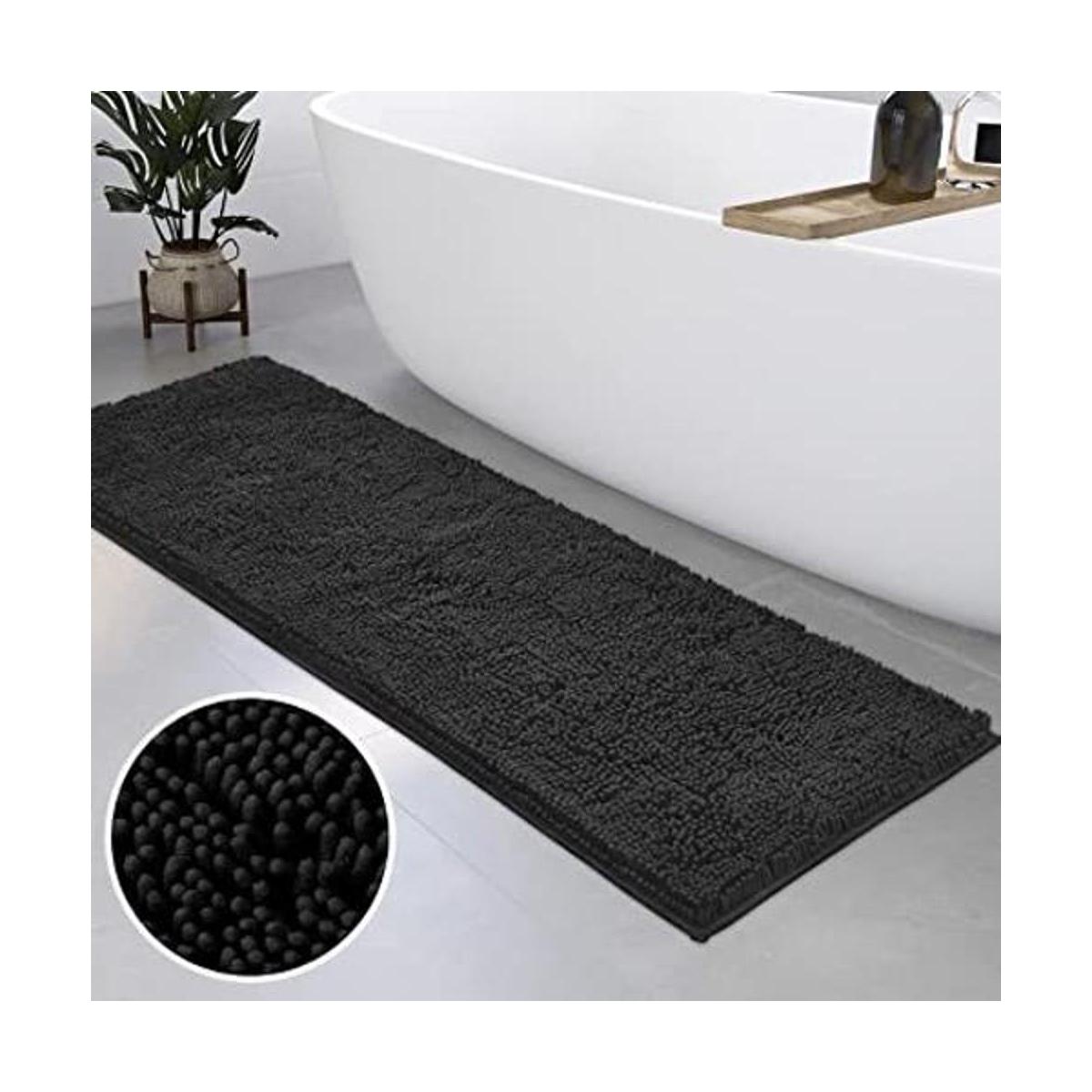 HOMEIDEAS Alfombra de baño color negro 17 x 47 pulgadas