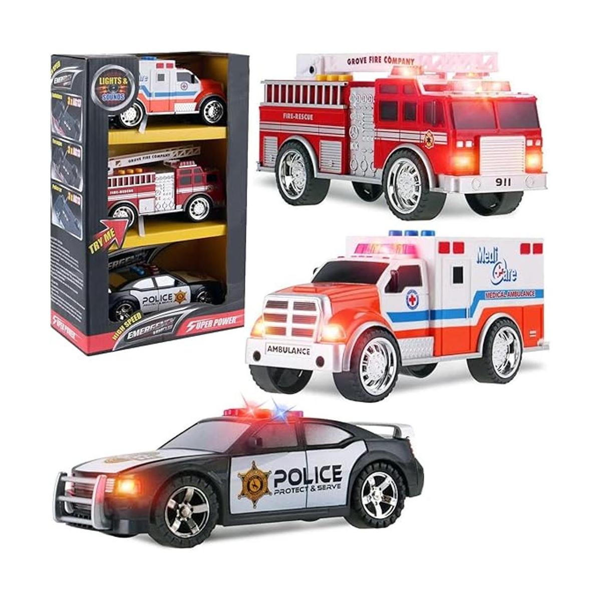 Juego de vehículos de emergencia de juguete para niños con